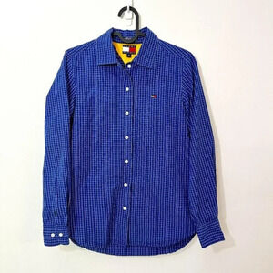 Tommy Hilfiger Button Up Chekered Long Sleeve Shirt Blue Women's Size US 2